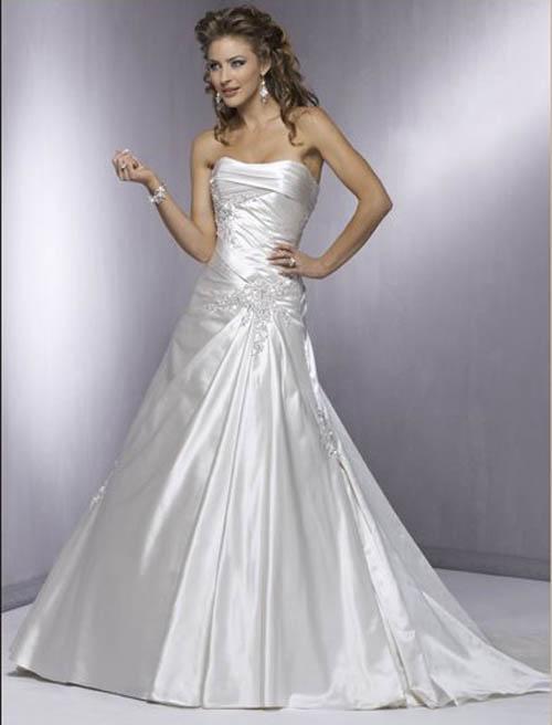 a line silver wedding dresses 